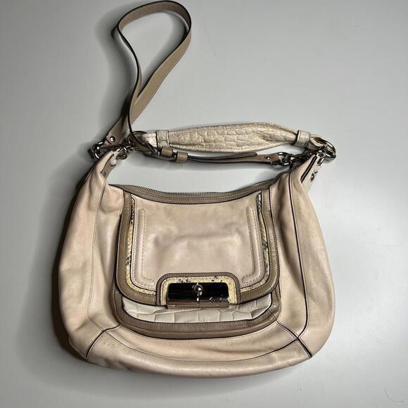 Coach Kristin Hobo Shoulder Bag SV/Ivory Multi Leather Double Strap - Picture 1 of 9